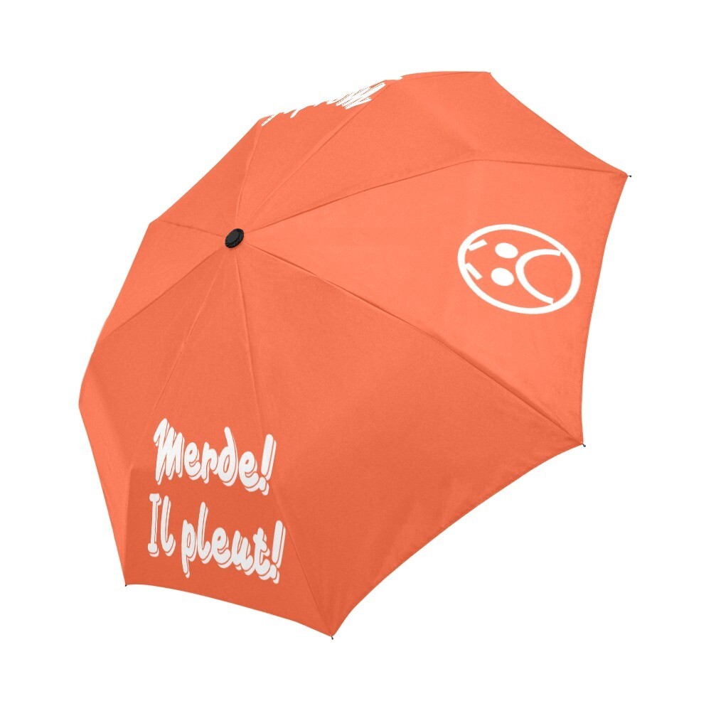 🤴🏽👸🏽☂💩 Automatic Foldable Umbrella Merde! Il pleut! Emoji, gift, gift for him, gift for her, accessories, white & Portland orange