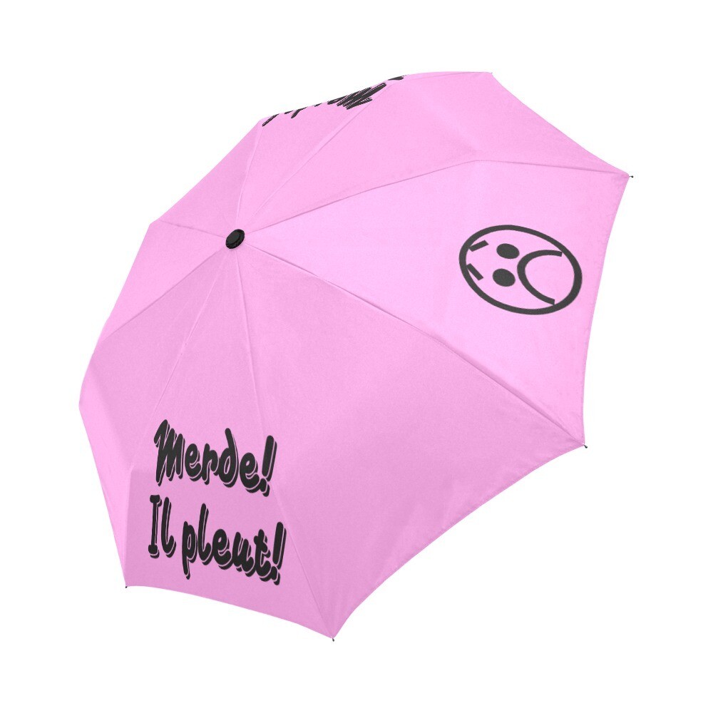 🤴🏽👸🏽☂💩 Automatic Foldable Umbrella Merde! Il pleut! Emoji, gift, gift for him, gift for her, accessories, black & carnation pink