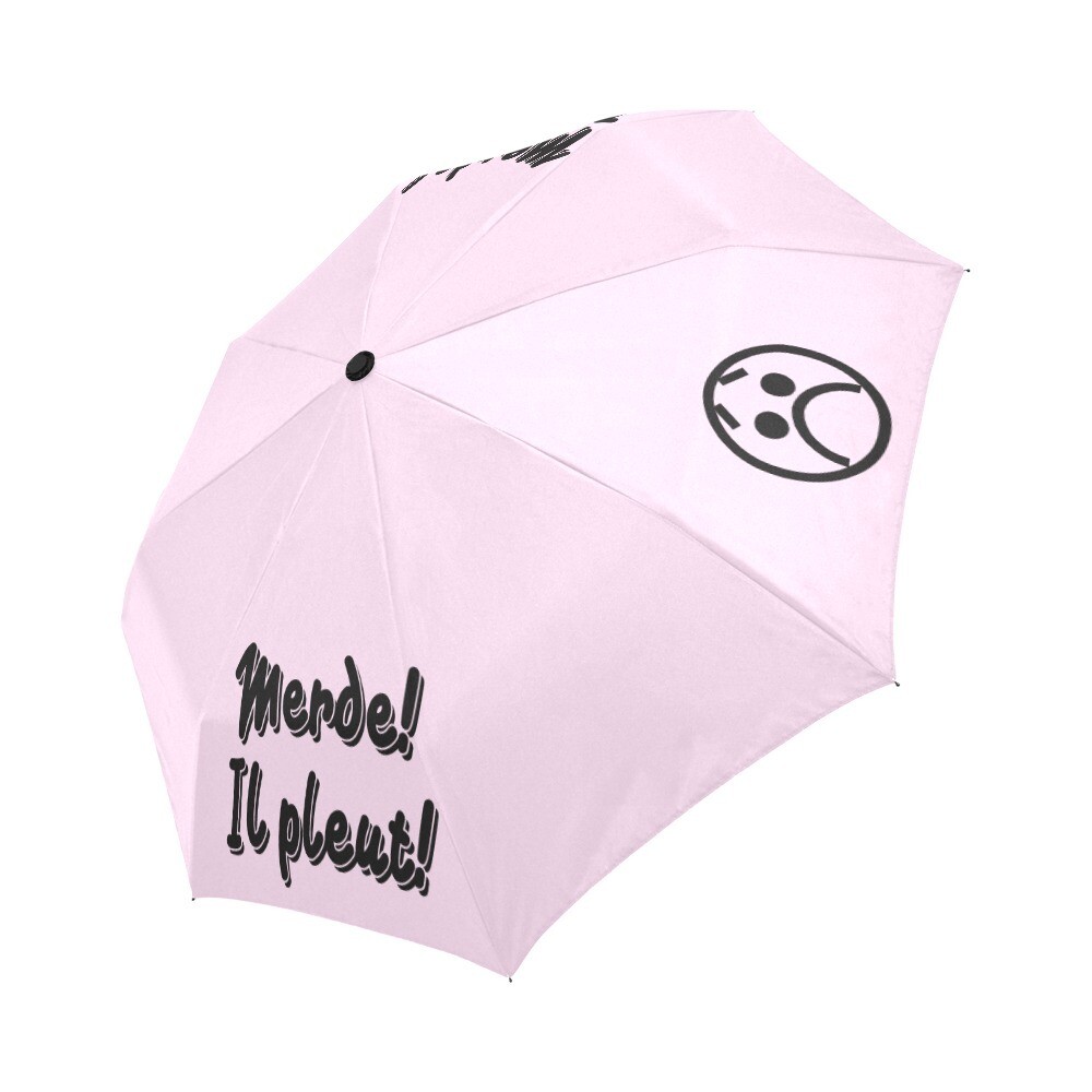 🤴🏽👸🏽☂💩 Automatic Foldable Umbrella Merde! Il pleut! Emoji, gift, gift for him, gift for her, accessories, black & pink lace