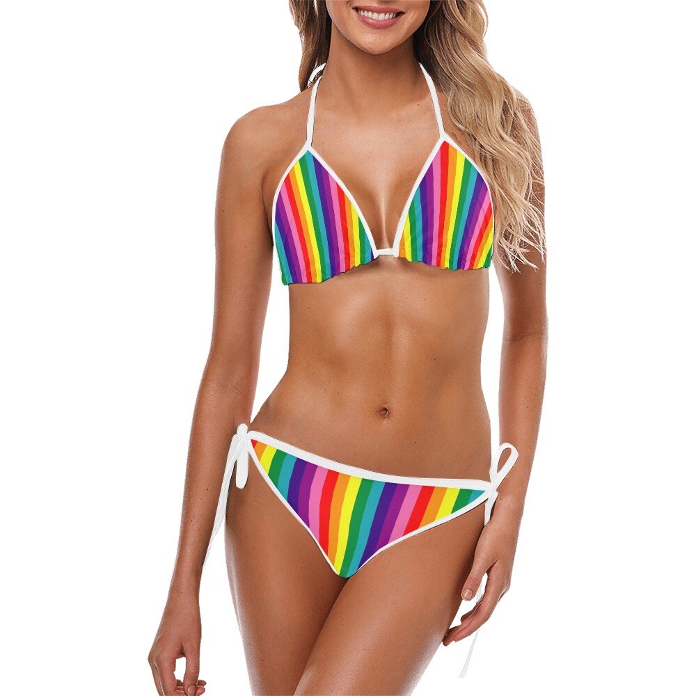 👸🏽👙🏳️‍🌈 Triangle Bikini set, Two-piece swimsuit, Women Swimwear, Beachwear, Love is Love, LGBTQ pride flag, Rainbow flag, Original Gay Pride Flag, 8 sizes S to 5XL, gift, gift for her