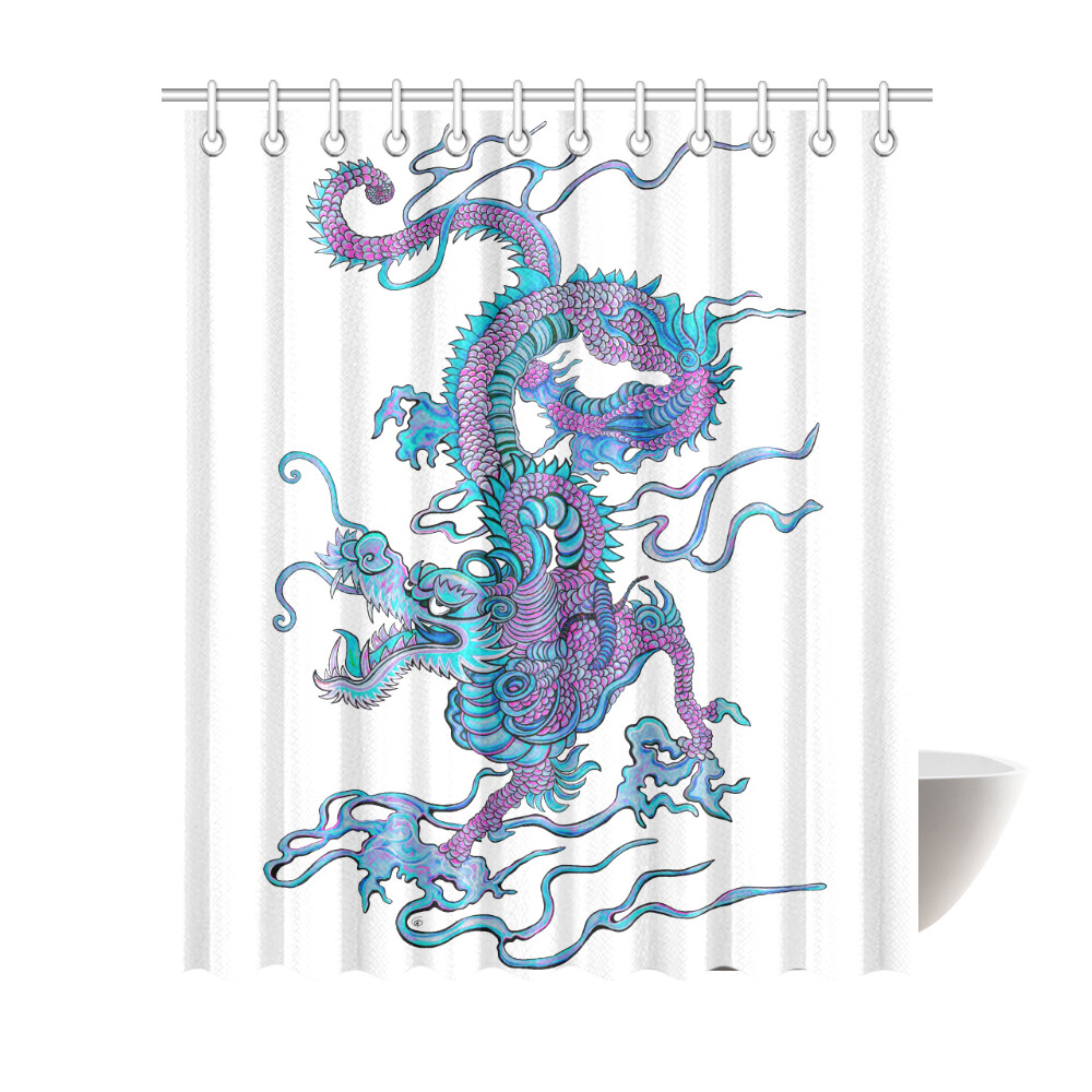 🛀🏽🐉 Maru's Feilong Chinese Flying Dragon #33 Waterproof Shower Curtain, Bathroom Decor, Gift, Size 72"(W) x 84"(H)/182.88 cm (W)x 213.36 cm (H), 50 colors, white