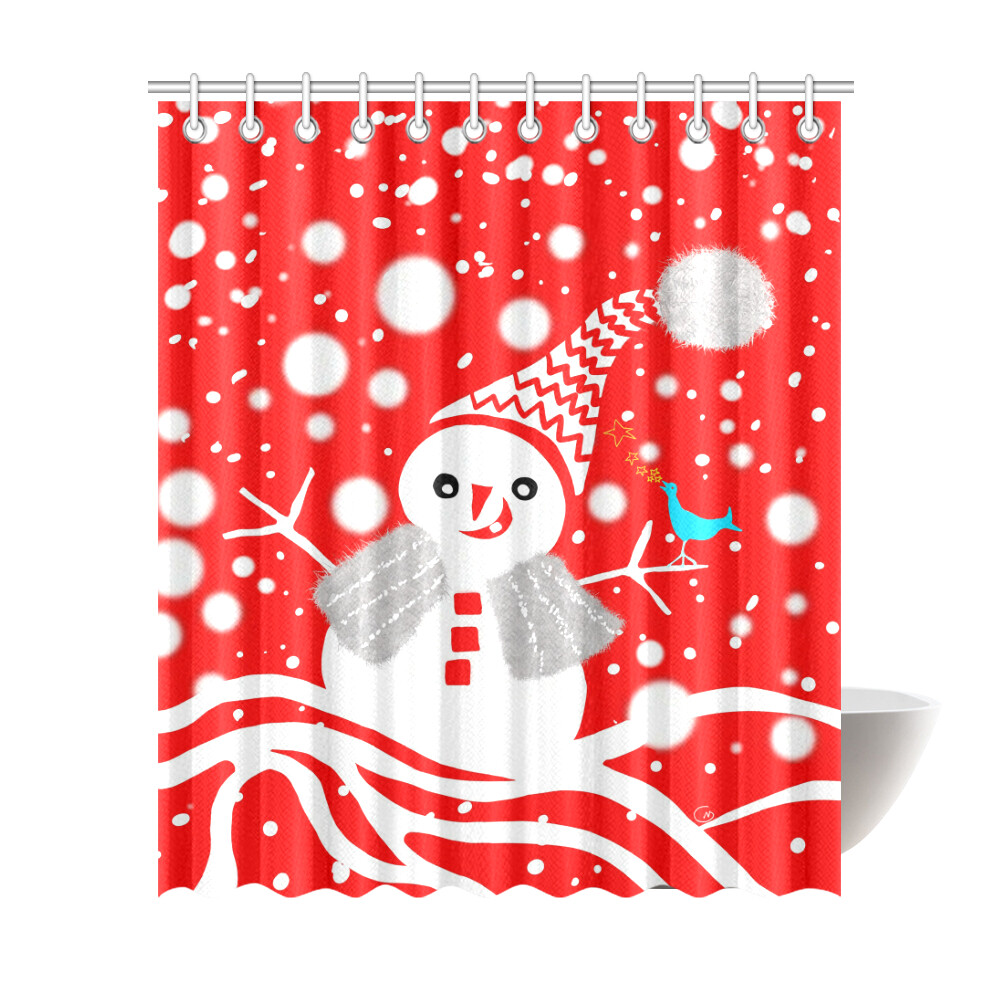 🛀🏽☃️ Waterproof Shower Curtain Red Christmas Winter Snowman & blue bird by Maru, Bathroom Decor, Home Decor, Gift, Size 72"(W) x 84"(H)/182.88 cm (W)x 213.36 cm (H)