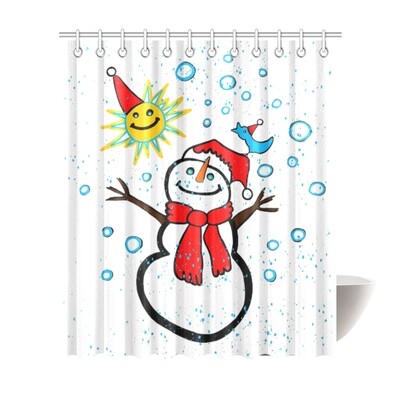 🛀🏽☃️ Waterproof Shower Curtain Christmas Winter Snowman & blue bird by Maru, Bathroom Decor, Home Decor, Gift, Size 72"(W) x 84"(H)/182.88 cm (W)x 213.36 cm (H), white