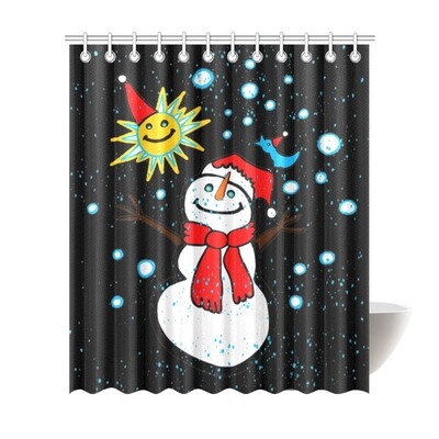 🛀🏽☃️ Waterproof Shower Curtain Christmas Winter Snowman & blue bird by Maru, Bathroom Decor, Home Decor, Gift, Size 72"(W) x 84"(H)/182.88 cm (W)x 213.36 cm (H), black