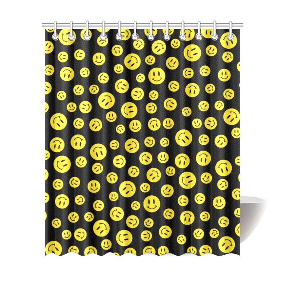 🛀🏽😀 Waterproof Shower Curtain Happiness, Yellow Happy faces, Smileys, Emojis, Bathroom Decor, Home Decor, Gift, Size 72"(W) x 84"(H)/182.88 cm (W)x 213.36 cm (H)