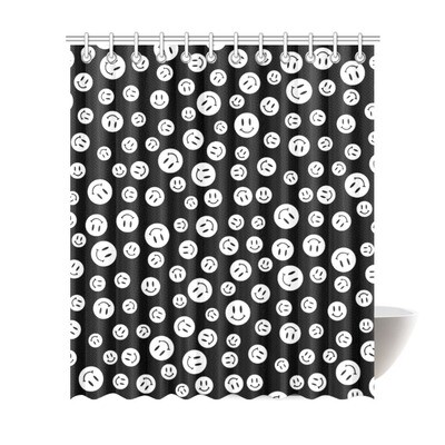 🛀🏽😀 Waterproof Shower Curtain Happiness, Happy faces, Smileys, Emojis, Bathroom Decor, Home Decor, Gift, Size 72"(W) x 84"(H)/182.88 cm (W)x 213.36 cm (H), black & white