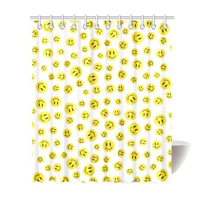 🛀🏽😀 Waterproof Shower Curtain Happiness, Yellow Happy faces, Smileys, Emojis, Bathroom Decor, Home Decor, Gift, Size 72"(W) x 84"(H)/182.88 cm (W)x 213.36 cm (H), white