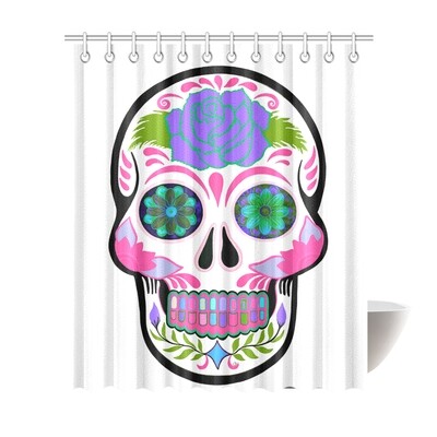 🛀🏽💀 Maru's Skull #17, Day of the dead, Mexican art, Waterproof Shower Curtain, Bathroom Decor, Gift, Size 72"(W) x 84"(H)/182.88 cm (W)x 213.36 cm (H), 32 colors, white