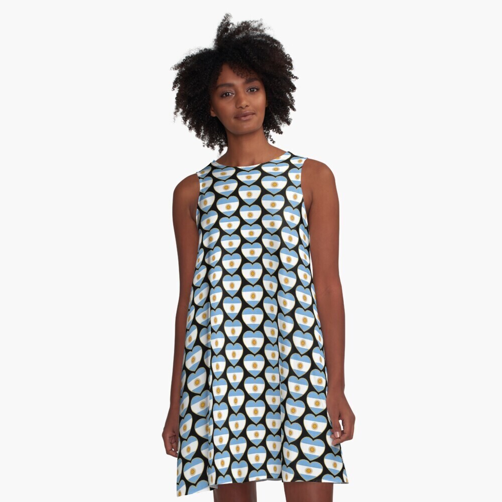 👸🏽🇦🇷 Flattering A-Line Dress I love Argentina, Argentinian flag, gift, summer dress, flowy dress, beach dress, valentine, 9 Sizes XXS to 4XL, black