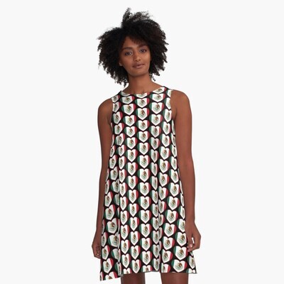 👸🏽🇲🇽 Flattering A-Line Dress I love Mexico, Mexican flag, gift, summer dress, flowy dress, beach dress, valentine, 9 Sizes XXS to 4XL, black