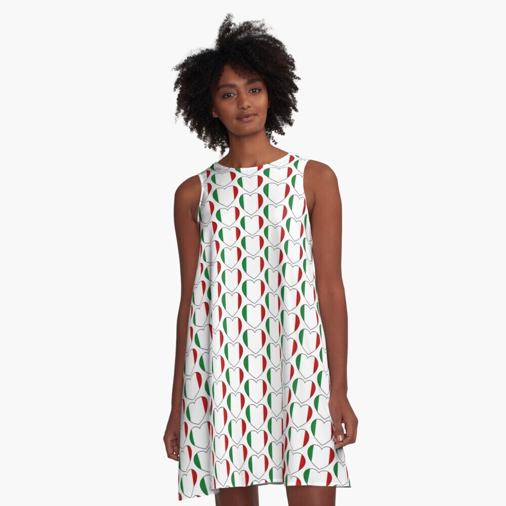 👸🏽🇮🇹 Flattering A-Line Dress I love Italy, Italian flag, gift, summer dress, flowy dress, beach dress, valentine, 9 Sizes XXS to 4XL, white