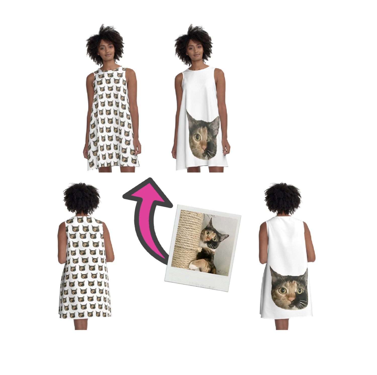 👸🏽 Personalized custom design your own Flattering A-Line Dress with Dog, Cat, photo, face, logo, gift, summer dress, flowy dress, beach dress, 9 Sizes XXS to 4XL