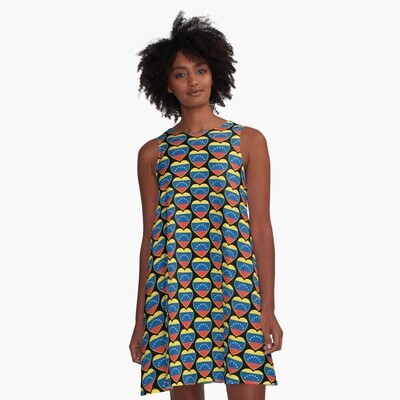 👸🏽🇻🇪 Flattering A-Line Dress I love Venezuela, Venezuelan flag, gift, summer dress, flowy dress, beach dress, valentine, 9 Sizes XXS to 4XL, black