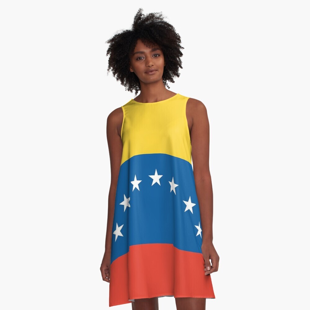 👸🏽🇻🇪 Flattering A-Line Dress I love Venezuela, big Venezuelan flag, gift, summer dress, flowy dress, beach dress, 9 Sizes XXS to 4XL