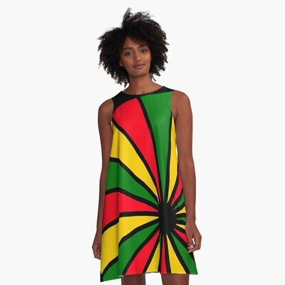 👸🏽 Flattering A-Line Dress Rasta Spectrum, Rastafari, Jamaica, Rastafarian, gift, summer dress, flowy dress, beach dress, 9 Sizes XXS to 4XL, black