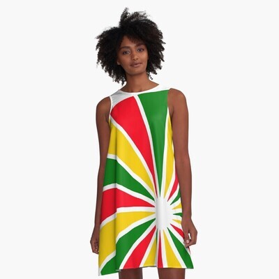 👸🏽 Flattering A-Line Dress Rasta Spectrum, Rastafari, Jamaica, Rastafarian, gift, summer dress, flowy dress, beach dress, 9 Sizes XXS to 4XL, white