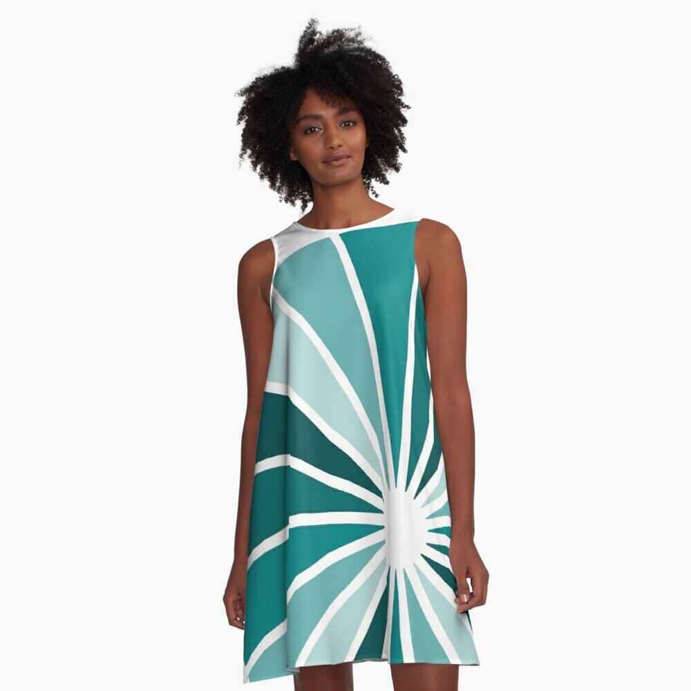 👸🏽 Flattering A-Line Dress Spectrum Shades of teal, gift, summer dress, flowy dress, beach dress, 9 Sizes XXS to 4XL, white