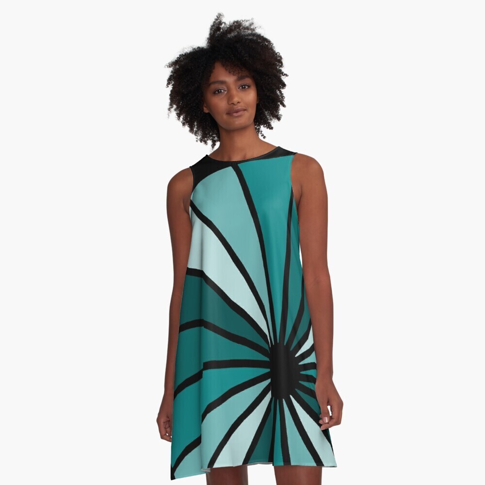 👸🏽 Flattering A-Line Dress Spectrum Shades of teal, gift, summer dress, flowy dress, beach dress, 9 Sizes XXS to 4XL, black