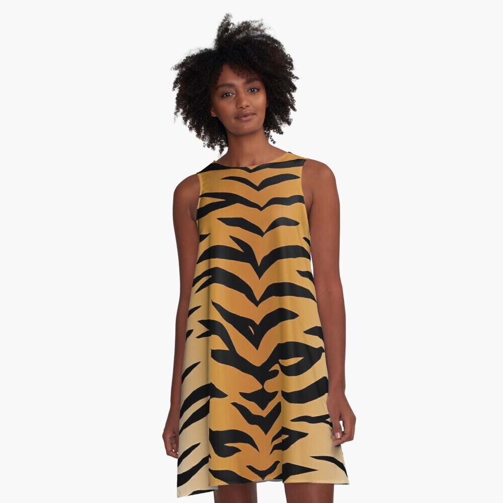 👸🏽🐅 Flattering A-Line Dress Tiger's print, Animal's print, gift, summer dress, flowy dress, beach dress, 9 Sizes XXS to 4XL