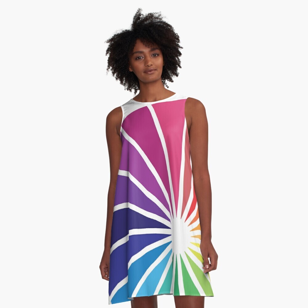👸🏽🌈 Flattering A-Line Dress Rainbow Spectrum, gift, summer dress, flowy dress, beach dress, 9 Sizes XXS to 4XL, white