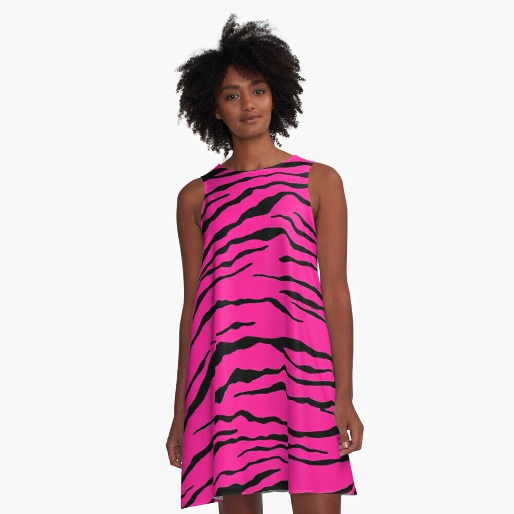 👸🏽🦓 Flattering A-Line Dress Zebra's print, Animal's print, gift, summer dress, flowy dress, beach dress, 9 Sizes XXS to 4XL, hot pink