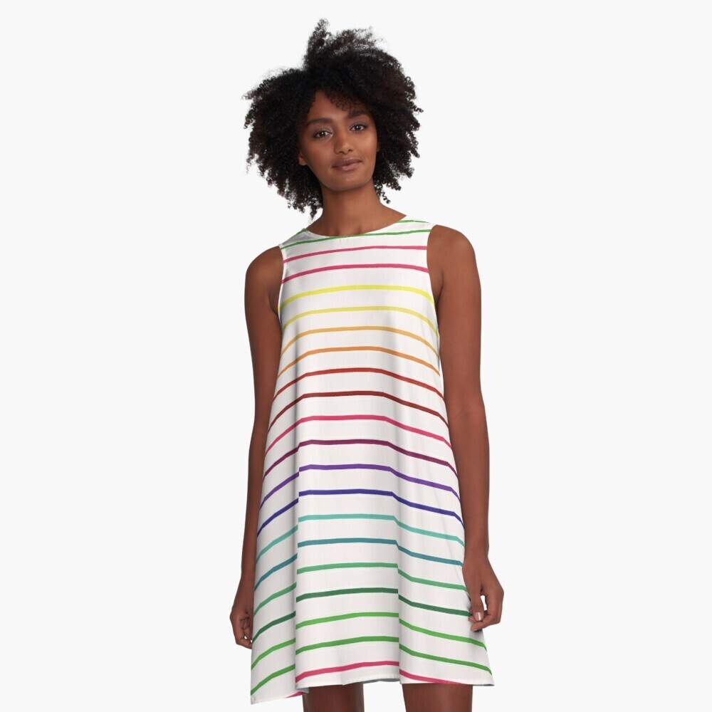 👸🏽🏳️‍🌈 Flattering A-Line Dress Love is Love, LGBTQ Fine Stripes, pride flag, rainbow flag, gift, summer dress, flowy dress, beach dress, 9 Sizes XXS to 4XL, white