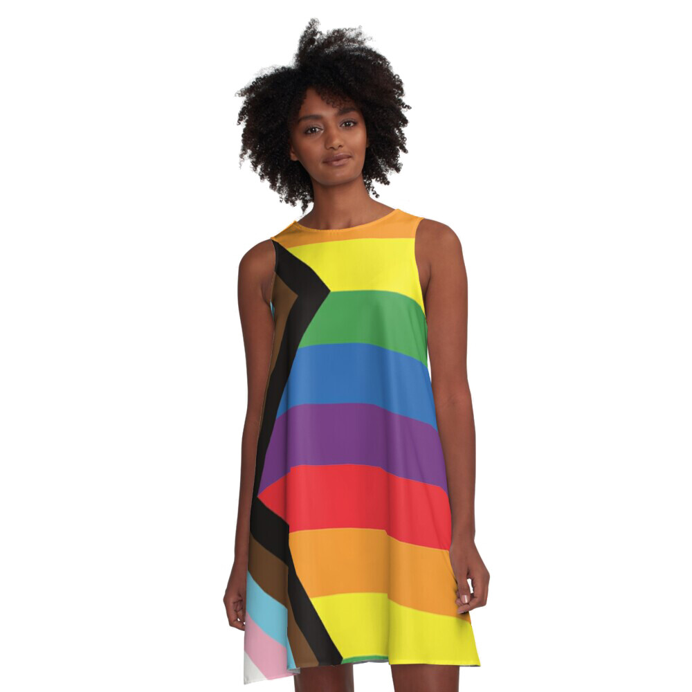 👸🏽🏳️‍🌈 Flattering A-Line Dress Love is Love, New LGBTQ Progress pride flag, rainbow flag, gift, summer dress, flowy dress, beach dress, 9 Sizes XXS to 4XL