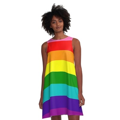 👸🏽🏳️‍🌈 Flattering A-Line Dress Love is Love, LGBTQ Horizontal Stripes, pride flag, rainbow flag, gift, summer dress, flowy dress, beach dress, 9 Sizes XXS to 4XL