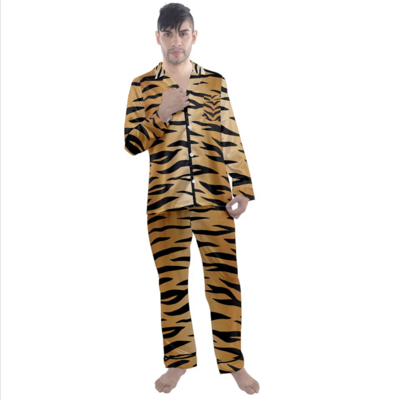🤴🏽🐅 Satin Pajamas Set For Men Classic Tiger print, Feline print, Animal's print, Satin Pajamas Set, Satin PJs, 7 sizes XS to 3XL, gift, gift for him