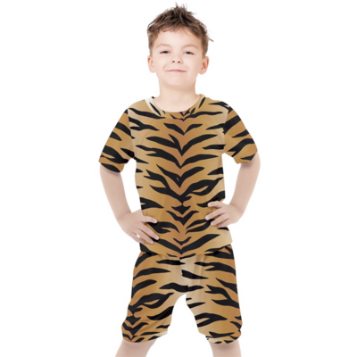 👸🏽🤴🏽🐅 Classic Tiger print, Feline print, Animal's print, Tee & Shorts Pajamas Set For Kids, tiger, cat, feline, animal, 12 sizes 2 to 18, gift for kids