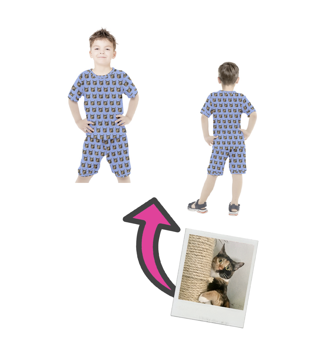👸🏽🤴🏽 Custom Personalized Photo Tee & Shorts Pajamas Set For Kids, Design your own Pajamas Set, Pet, Dog, Cat, Face, 12 sizes 2 to 18, gift