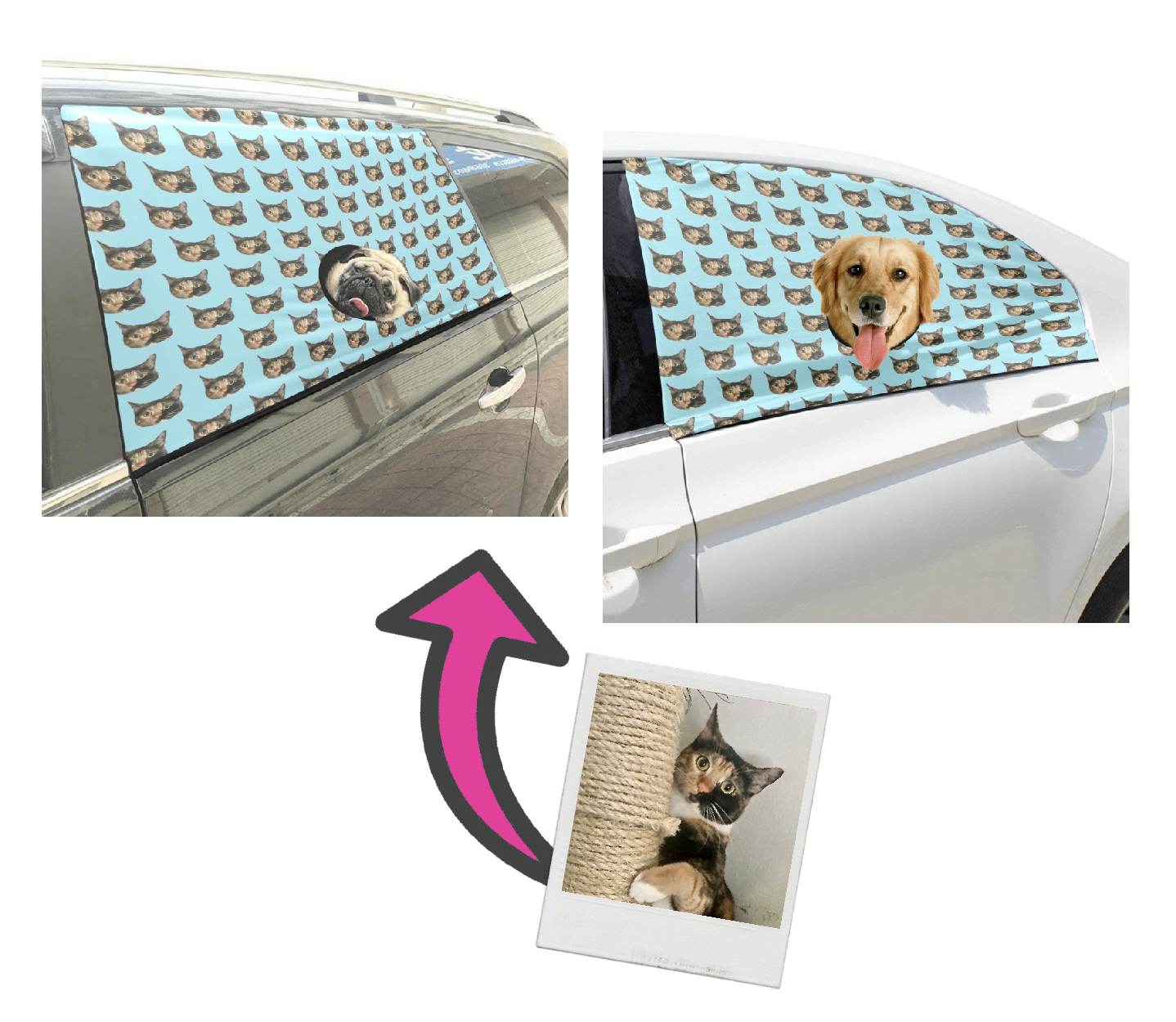 🐕🐈 Custom Personalized Photo Dogs Car Window Sun Shade, custom design your own Dogs Car Window Sun Shade, Gift for dogs, 24.41" x 21.26"