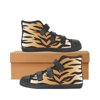 👸🏽🤴🏽👟🐅 Velcro High Top Canvas Kid's Shoes, Classic Tiger print, Feline print, Animal's print, Gift for kids, any color, 5 sizes