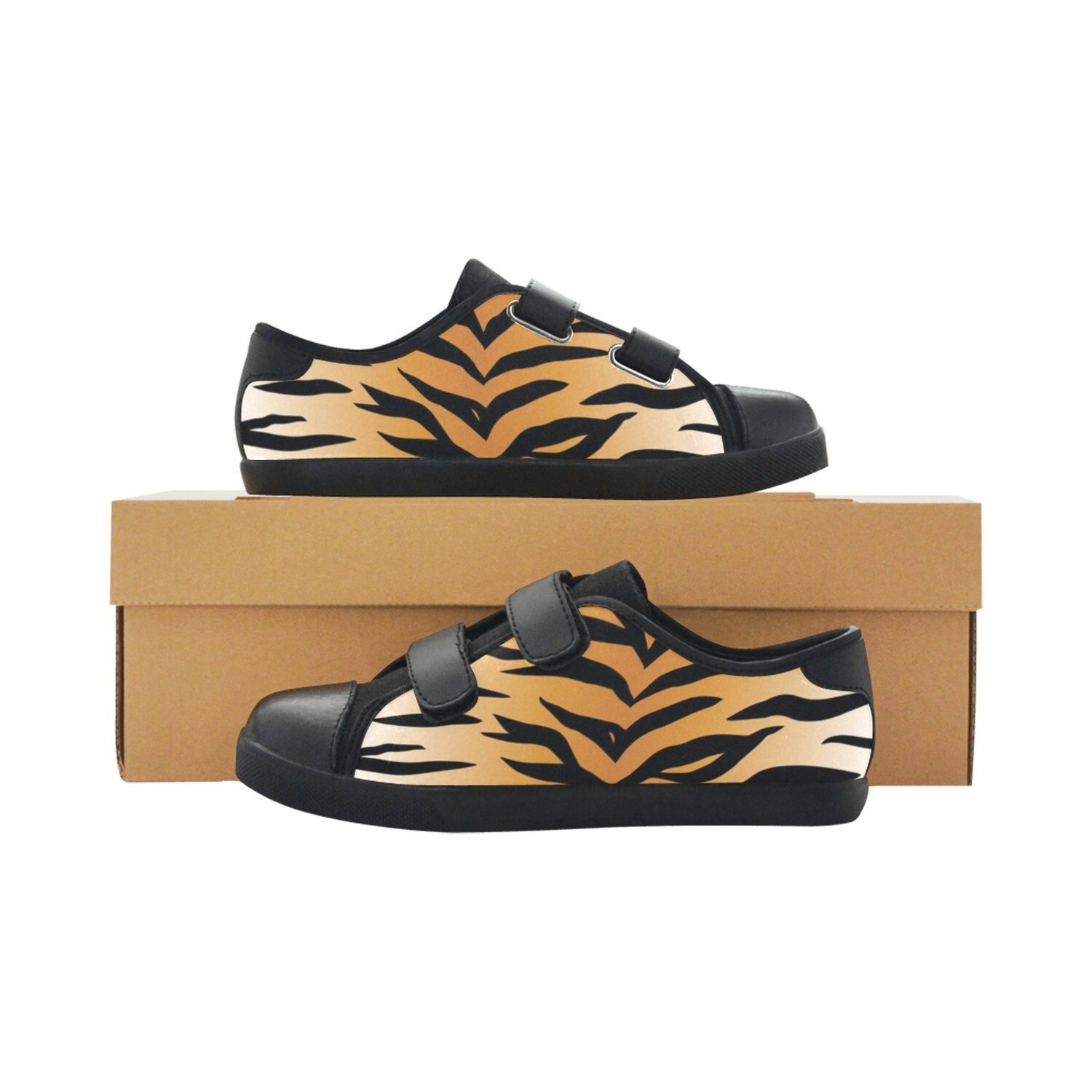 👸🏽🤴🏽👟🐅 Velcro Canvas Kid's Shoes, Classic Tiger print, Feline print, Animal's print, Gift for kids, any color, 5 sizes
