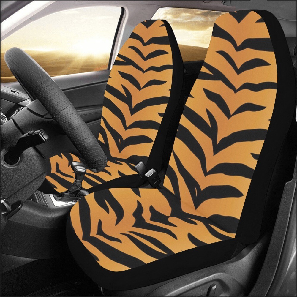 👸🏽🤴🏽🚗🐅 Car Seat Covers with Classic Tiger print, Feline print, Animal's print, Car accessory, Gift, (Set of 2)