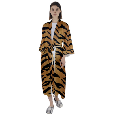 👸🏽🤴🏽👘🐅 Unisex Maxi Satin Kimono Robe Tiger print, Feline print, Animal print, Gift for Animal Lovers, Gift for Cat Lovers, Gift for Pet Lovers
