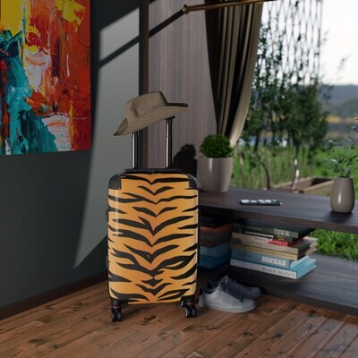 👸🏽🤴🏽🧳🐅 Cabin Suitcase Tiger print, Gift for Animal Lovers, Pet Lovers, Cat Lovers, Made in the USA & UK, 13.3×22.4x9.05” / 34×54×22 cm (LxWxH)