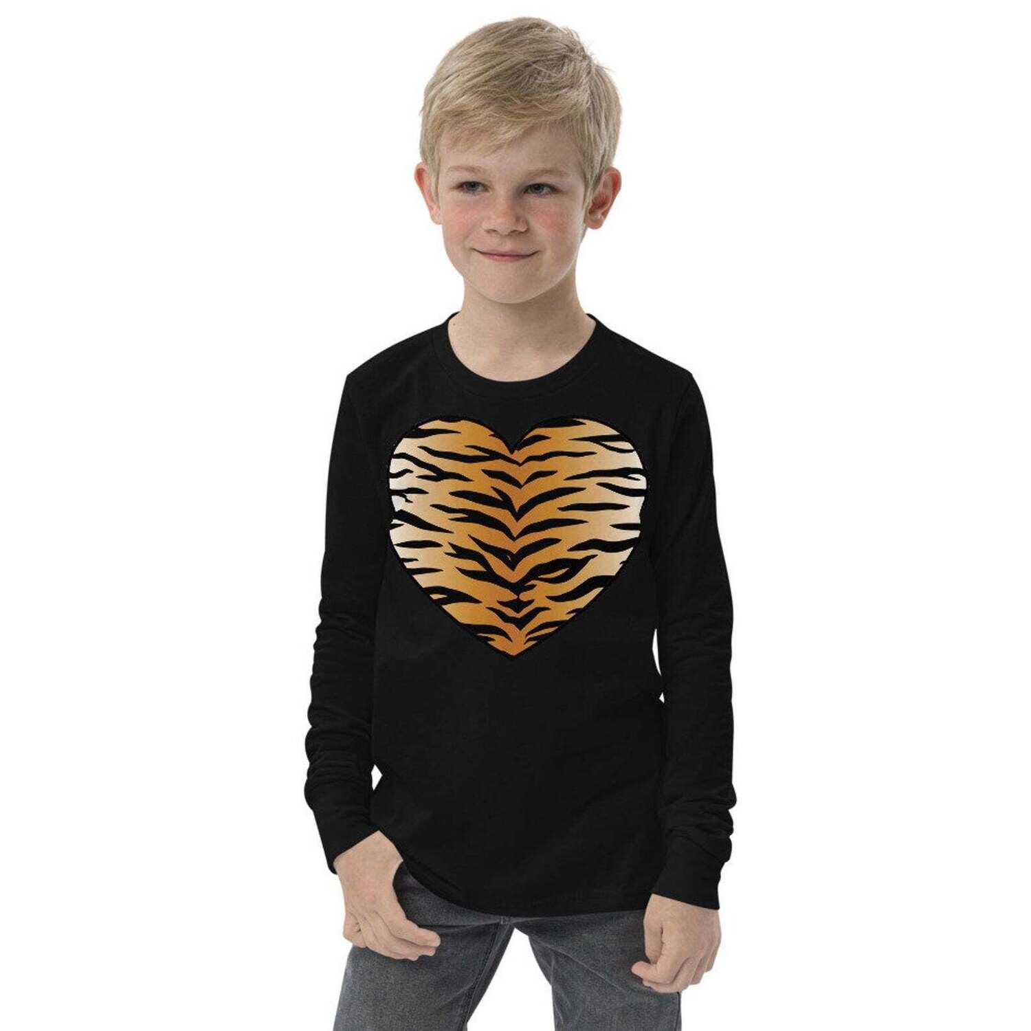 👸🏽🤴🏽🐅 Youth Long Sleeve T-Shirt Tiger print, premium t-shirt, 100% cotton t-shirt, feline, Gift for Animal Lovers, Cat Lovers, Bella Canvas 3501Y, Made in the USA