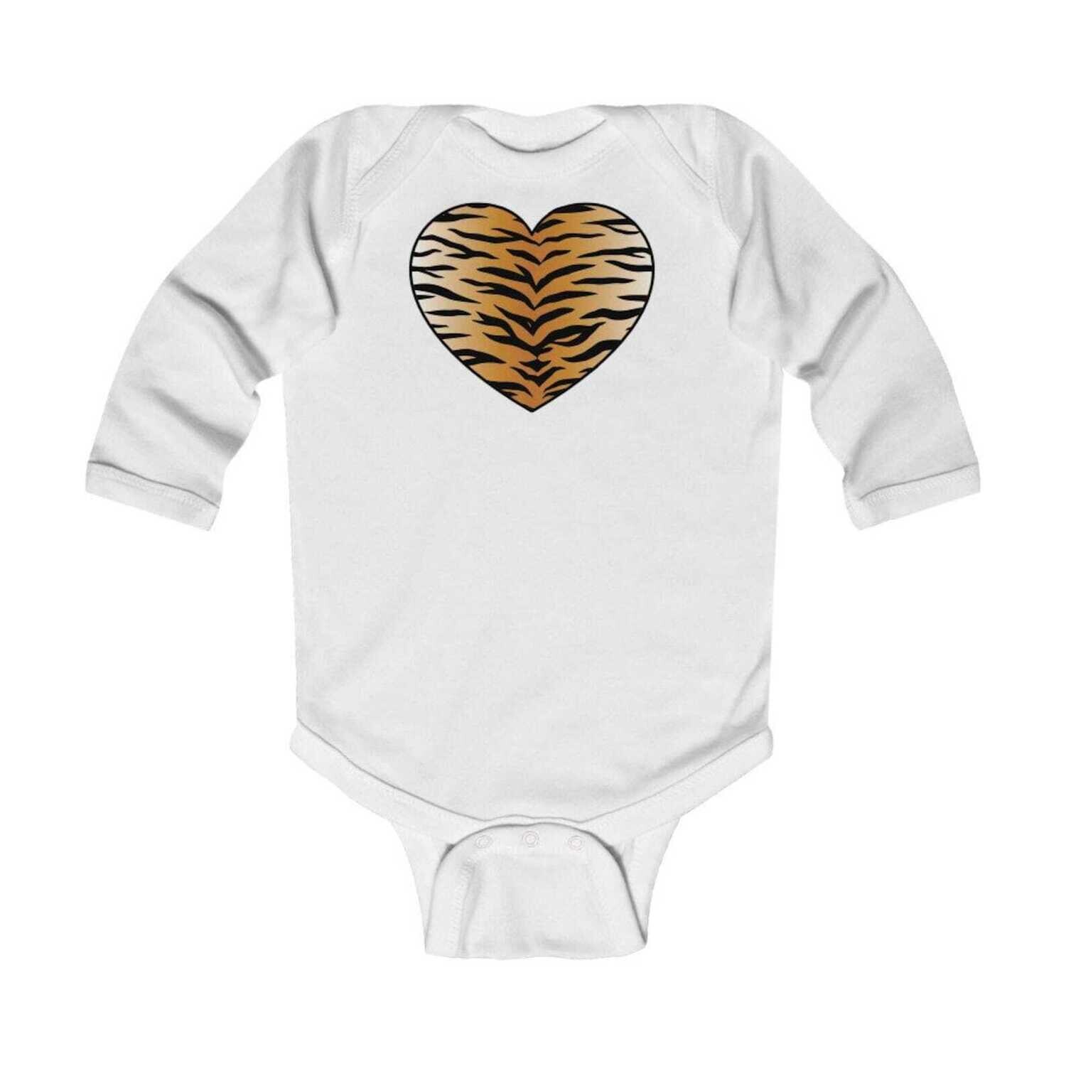 👸🏽🤴🏽🐅 Baby long sleeve one piece bodysuit Tiger print, 100% cotton soft baby onesie, Gift for Animal Lovers, Gift for Cat Lovers, Made in the USA