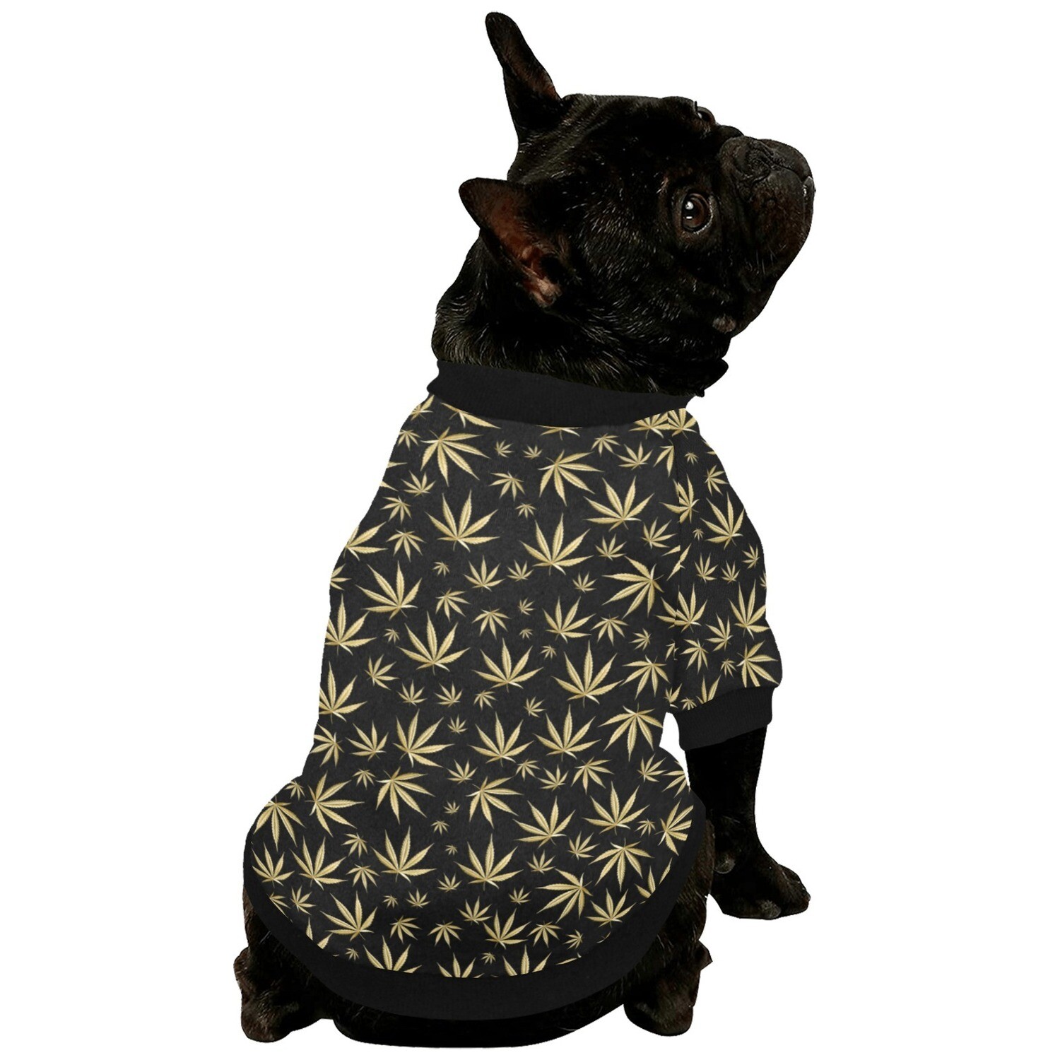 🐕 Dog Sweatshirt, fuzzy warm buttoned dog Sweater, Dog clothes, Dog clothing, 6 sizes XS to 2XL, Gift for dogs, Marijuana, cannabis, weed, leaves, rasta, gold