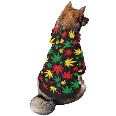 🐕🐅 Dog hoodie, fuzzy warm buttoned dog sweater, dog clothes, Gift, 6 sizes XS to 2XL, Halloween costume, marijuana, cannabis, weed, leaves, rasta, jamaica