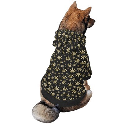 🐕🐅 Dog hoodie, fuzzy warm buttoned dog sweater, dog clothes, Gift, 6 sizes XS to 2XL, Halloween costume, marijuana, cannabis, weed, leaves, rasta, jamaica, gold