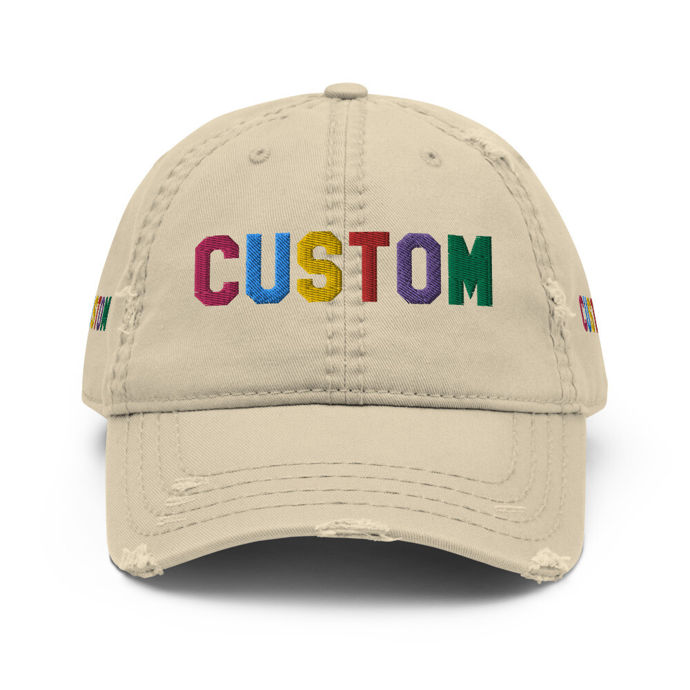 👸🏽🤴🏽🧢Custom distressed Embroidered Hat, Personalized Dad Hat, Baseball  Cap, Design your own hat, Add your own text, choose your font, design 4  sides,