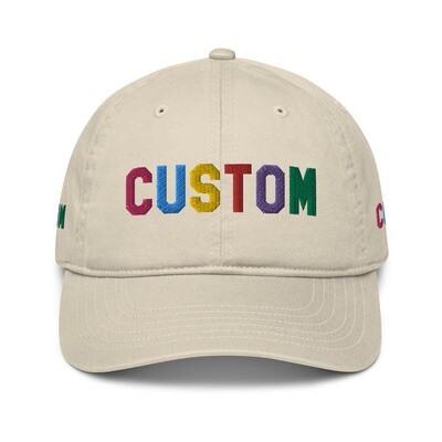 👸🏽🤴🏽🧢Custom Organic Eco-Friendly Embroidered Hat, Personalized Dad Hat, Baseball Cap, Design your own hat, Add your own text, choose your font, design 4 sides, gift