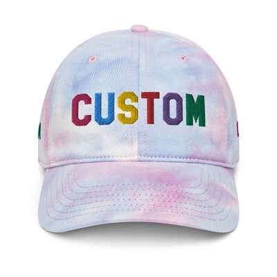 👸🏽🤴🏽🧢Custom Tie Dye Embroidered Hat, Personalized Dad Hat, Baseball Cap, Design your own hat, Add your own text, choose your font, design 4 sides, gift