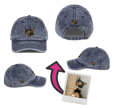 Custom Photo washed-out vintage Embroidered Hat, Personalized Dad Hat, Baseball Cap, Design your own hat, add photo, logo, artwork, design 4 sides, custom gift