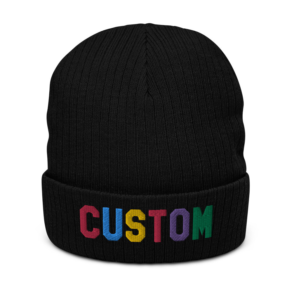 Custom Embroidered Recycled Eco-Friendly Cuffed Beanie, Personalized Beanie, design your own Beanie, add your text, choose your font, Made in USA, Embroidery