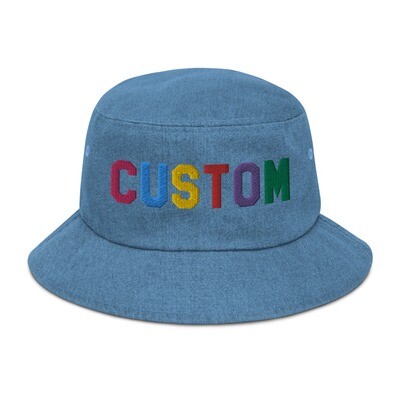 Custom Embroidered Denim Bucket Hat, Personalized Bucket Hat, design your own Bucket Hat, add your text, font, Made in USA, Embroidery