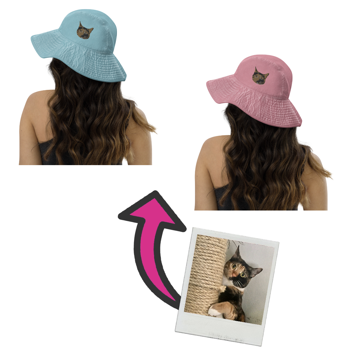 Custom Photo Embroidered Wide Brim Bucket Hat, Personalized Bucket Hat, design your own Bucket Hat, add photo, logo, artwork, gift, Made in USA, Embroidery