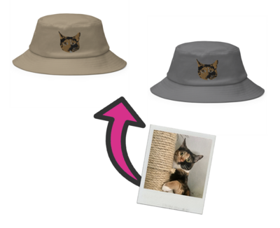 Custom Photo Embroidered Old School Bucket Hat, Personalized Bucket Hat, design your own Bucket Hat, add photo, logo, art, gift, Embroidery